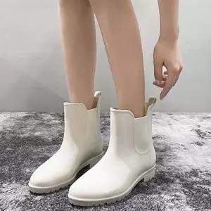 여자 하얀 레인 부츠 위아 발목 캠핑 바닷 캐주얼일
