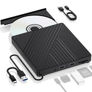 울트라 휴대용 5-IN-1 외장 블루레이 드라이브: USB 리더기로 굽기 버너, 윈도우, BD 3.0 - 리눅스를 SD 및 USB-C 듀얼 맥, 호환성 /TF /CD 포트 없음 /PC 원활한 USB-A DVD 노트북 리더기, 위한