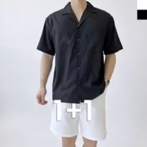 1+1 GSS SH300 남자 오버핏 무지 반팔 남방 셔츠 여름 남성
