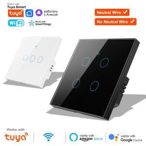 12 3 4 갱 WiFi RF 433mhz 터치 벽 조명 스마트 무선 스위치 버튼 220V 중성선 없음 EU Tuya Alexa Google