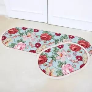 침실매트 뽀송이 플라워 침실 주방욕실매트 타원 50x130cm