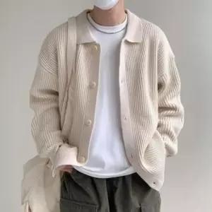 아우터 버튼업 니트 남성용 데일리 가디건 클래식 골지 카라