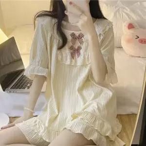 코지 리본 레이스 여름잠옷 DS 5038프릴세트 여성 여자상하의 반팔반바지 예쁜 선물용 고급 세로줄 아이보