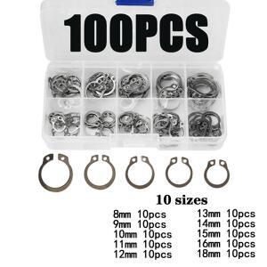 100PCS Circlip 세트 외부/내부 고정 C 형 클립 잠금 스냅 링 구멍 샤프트 칼라 와셔 스테인레스