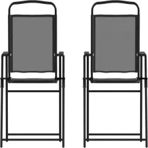 플래시 가구 미스틱 접이식 파티오 슬링 의자 팔걸이가 있는 야외 텍실린 잔디 2개 세트 블랙