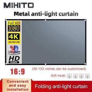구멍이있는 MIXITO 검은 가장자리 16:9 회색 안티 라이트 프로젝션 스크린 30-133 인치 야외 가정용 사무실