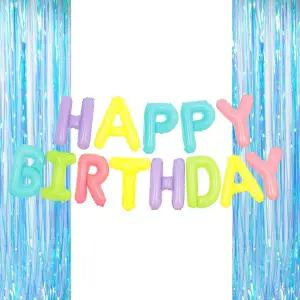 은박 풍선 생일 마카롱 + 커튼 오로라블루 세트 파티레터링 알파벳 장식 칼라 컬러 용품 홈파티 수술 벽장