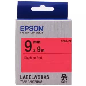 ( EPSON) 라벨테이프 9mm SC9R 빨강 검정)프린터 테잎 용이프 터치 인쇄 테프