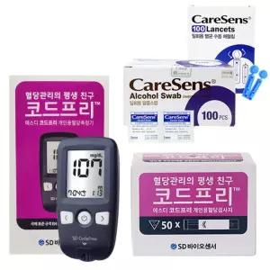 SD코드프리 혈당계+시험지 50매+침 110개+솜 100매
