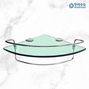 우리수도 욕실 강화유리 2단 코너선반 욕실선반