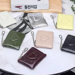 [다잇템]여자 데일리 소가죽 하트 참 장식 미니 파우치