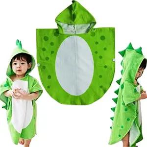 크로미텍트 목욕 타월 가운 후드 비치 수영 폰초 공룡 패턴 08세 용
