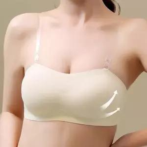 4단 포함 후크 브라 튜브탑 노와이어 투명끈 오프숄더