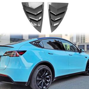 후면 창문 커버 루버 스포츠 스타일의 멋진 외관 장식 2019-2025 Tesla Model Y 액세서리 스크래치 방지 측면 커버, (탄소 섬유 패턴)