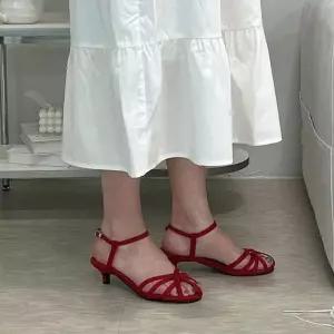 [라일리] Rly 슬림 포인트 키튼힐 샌들 여성 미들힐 6SS