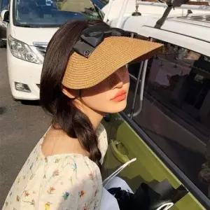 [패션] 여성선캡 차단 썬캡 브라운 햇빛가리개 자외선 라탄 선캡