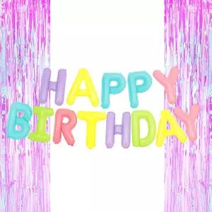 은박 풍선 생일 마카롱 + 커튼 오로라라벤다 세트레터링 알파벳 파티 장식 칼라 컬러 용품 홈파티 수술 벽