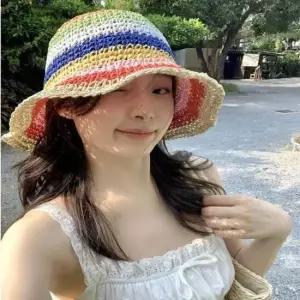 [패션] 비치모자 여름 레인보우 바캉스 밀짚모자 여자 버킷