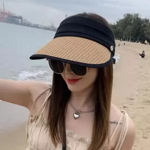 [패션] 햇빛 썬캡 여름 가리개 여성 모자 차단 라탄 블랙