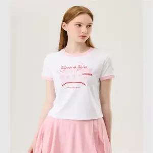 르꼬끄 QP322TRS72_OWT0 여성 크롭 링거 그래픽 반팔티 화이트 72 4229916