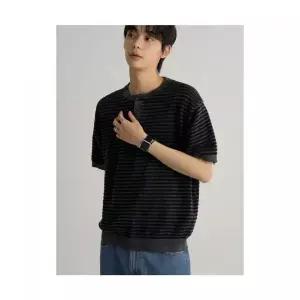 에잇세컨즈 가먼트다잉 헨리넥 스트라이프 니트 풀오버 애쉬 1038611