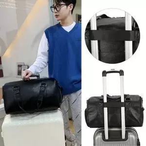 공항 패션 출장 기내 용 레더 보스턴 백 짐 가방 코디