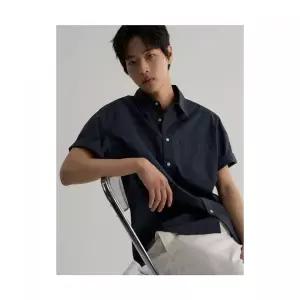 에잇세컨즈 워시드 포플린 오버핏 반소매 셔츠 네이비 1039285