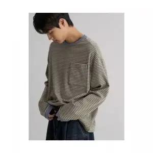 에잇세컨즈 스트라이프 티셔츠 카키 1039386