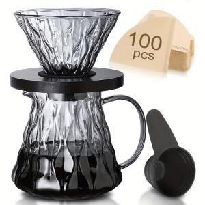 500ML 16OZ 푸어 오버 커피 커피 종이 트레이 필터 세트 나무 100개 메이커