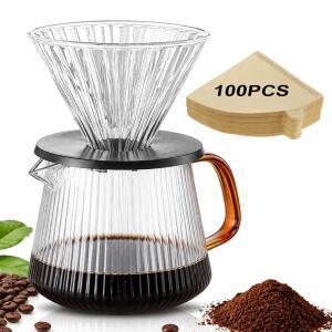 700ML 푸어오버 커피 메이커 세트 필터 내열성 붕규산 종이 100개 유리