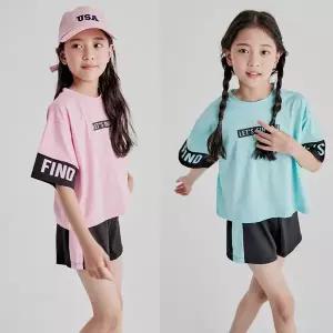 [모데쯔][여름추천래쉬가드] 주니어 초등여아 파인드 반소매 래쉬가드 상하복 중학생