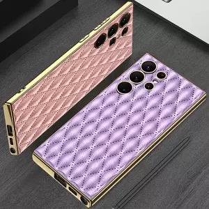 갤럭시S26 S25 S24 S23 플러스 울트라 풀커버 골드 프레임 럭셔리 퀄팅 명품 가죽 핸드폰 케이스