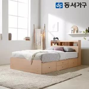 [동서가구]비드가 슈퍼싱글 SS 수납헤드 깊은서랍 침대+편백황토숯 양면 매...