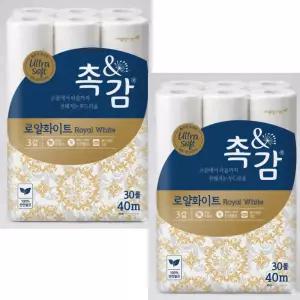 깨끗한나라 촉앤감 로얄화이트화장지40m x 30롤 x 2팩