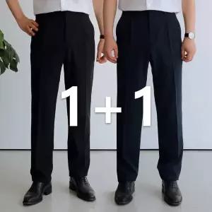 1+1 시원한 남성 여름 기지바지 중년 밴딩 정장팬츠