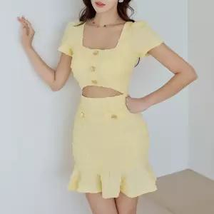 채핏 피피 러플트임 원피스 섹시 홀복 글램 하이웨스트 반팔 스퀘어넥 머메이드 파티룩