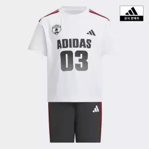 [아디다스키즈](의정부점)[adidas kids] (A100~A140) 숏 슬리브 티 및 우븐 쇼츠 세트(KH0255)