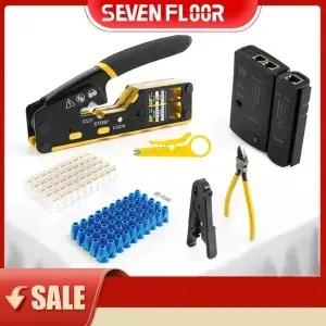 RJ45 프 툴 키트 퍼 도구 케이블 테스터 와이어 커터 블레이드 50 Cat 6 커넥터 및 스트레인 릴 부츠