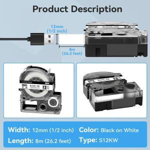 엡손 호환 라벨 메이커 테이프 LC-4WBN SS12KW 12mm 1/2인치 LW-300 호환