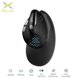 Delux M618XSD Seeker 인체 공학적 수직 마우스(OLED 스크린 포함) 4000DPI 충전식 1000mA 컴퓨터용 탈착식