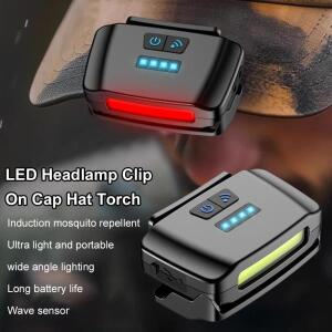스마트 모션 센서 햇 클립 라이트 USB 충전식 LED 헤드램프 (적색등 포함) 방수 캡 램프 (낚시, 캠핑용)