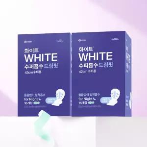 [42cm] 화이트 수퍼흡수 수퍼롱 드림핏 16매 X 2팩 / 오버나이트 생리대