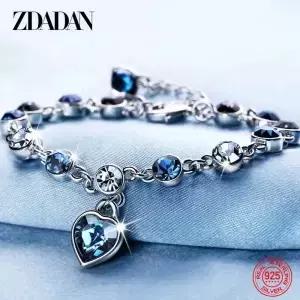 여성을위한 ZDADAN 925 스털링 실버 매력 사파이어 하트 팔찌 체인 패션 약혼 파티 보석 선물