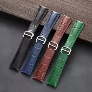 새로운 악어 무늬 시계 스트랩 18mm 오메가 카르티에 탱크 솔로용 정품 가죽 접이식 버클 밴드