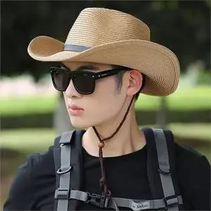남성 카우보이 모자 여름 페도라 중절 남성 밀짚 모자 55-58cm 라탄 폴리에스터 아웃도어 와이드캡 리조트
