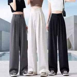 여름 투버튼 와이드 슬랙스 데일리 정장 -2XL 편안한 코디 여성팬츠 빅사이즈바지 아이스 투슬랙스