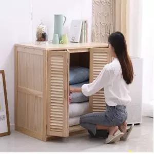 수납장 키작은원목장 부엌 공간 틈새 루버 양문형 이불장 키높이 주방 빈티지 커피색