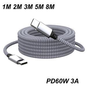 샤오미 삼성 카메라 노트북 휴대폰용  고속 충전기 데이터  USB C 타입 케이블 PD 60W 3A 1M 8M