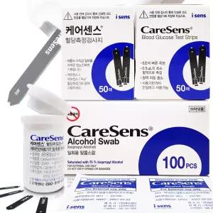 당수치 체크 당뇨시험지 100매+알콜솜 swab 100매 혈당수치 측정 케어센스 검사지
