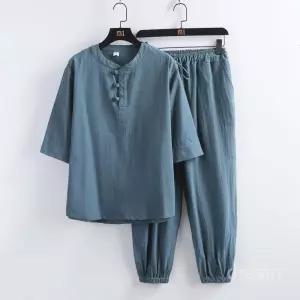 요가복 요가 전통 반팔 명상복 여름 셋업 기도 수련복 흰색